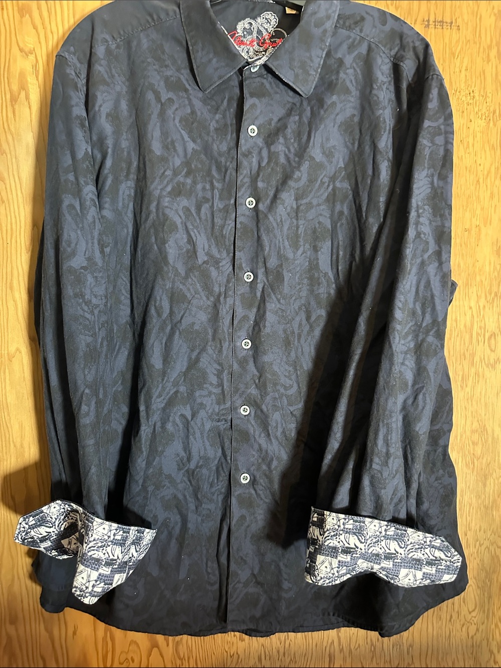 Robert Graham Black Tonal Pattern Button-Down with Printed Contrast Cuffs